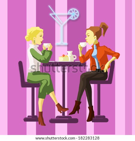 Illustration of two women sitting in cafe