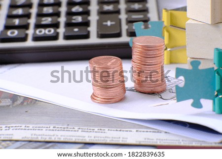 Close up of coins on table background, Coins stacked background and Advertising coins of finance and banking