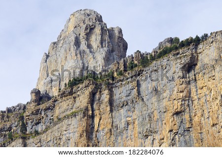 rocky pinnacle in the walls of Ordesa national park, Pyrenees, Spain