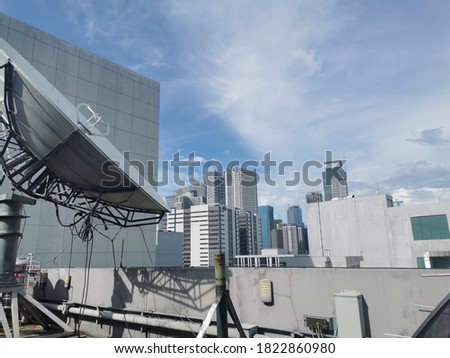 Network Satellite Dish Skyscrapers in the City