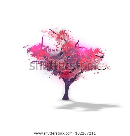 Abstract tree with purple leaves, Grunge Style 