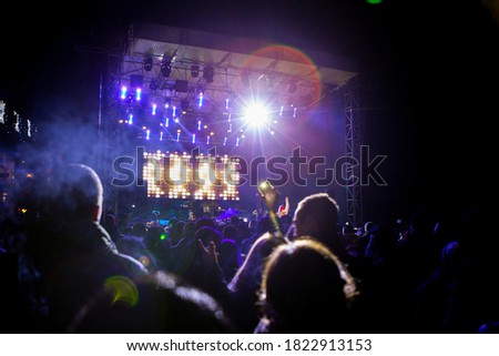Crowd in front of stage at night street concert