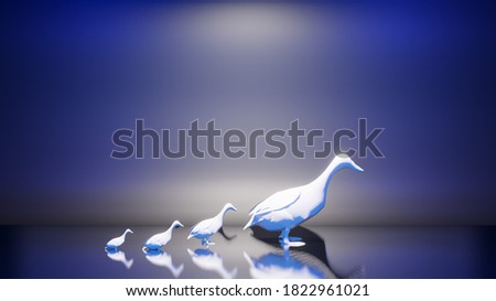 3d rendering illustration of a beautiful white duck and duckling with lighting in bright background. for the purpose of invitation, advertisement, commercial, banner use