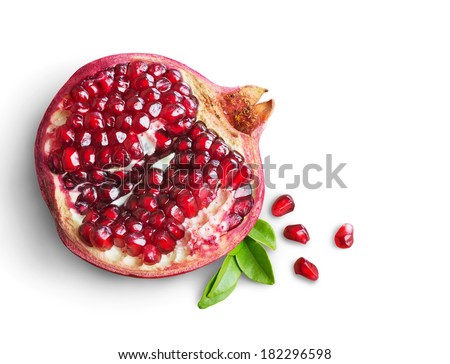 Juicy pomegranate fruit isolated on white background Royalty-Free Stock Photo #182296598