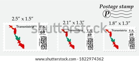 Transnistria flag map on postage stamp different size.