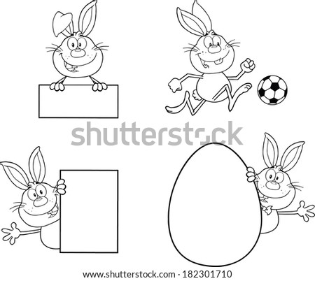Rabbit Coloring Cartoons 1. Set Raster Collection