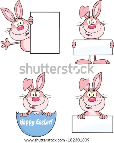 Cute Rabbits Cartoon Mascot Characters 12. Set Raster Collection
