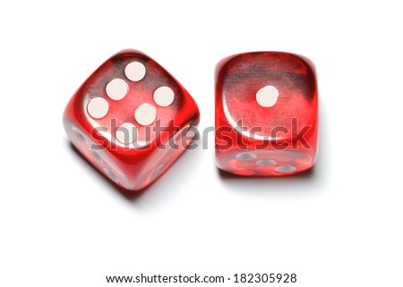 Red glass cubes (two pieces). A white isolated background. Royalty-Free Stock Photo #182305928