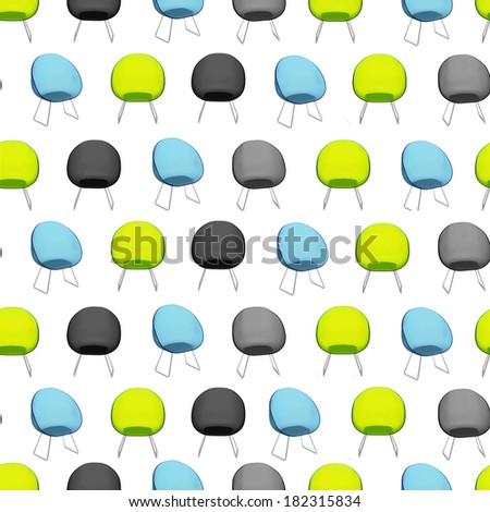 Seamless pattern with armchairs or chairs on white background. 3D illustration 