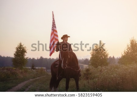 Western - cowboy portrait with USA flag