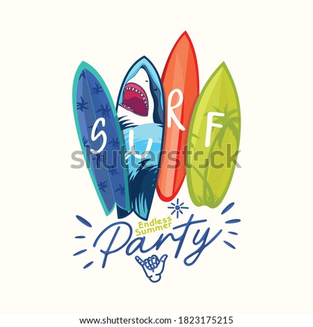 Surf party.Surfboard vector set.Summer t-shirt print.