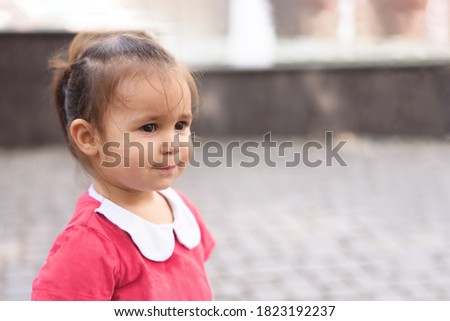 Portrait of very beautiful child girl with nice smile and bright eyes. Space for your text.