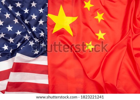 Natural fabric Flag of the United States and Flag of China, concept picture 