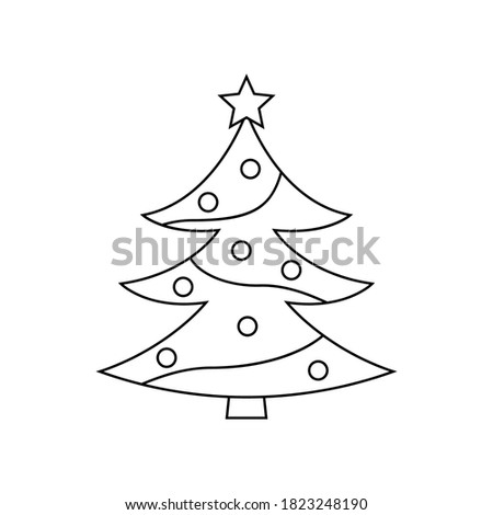Christmas tree outline icon. Spruce symbol with star for Xmas decoration. Vector illustration.