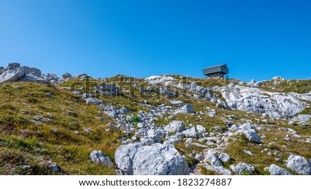 Cabin at zasavska koča na prehodavcih with beautiful mountain landscape panoramic of Seven lakes valley,