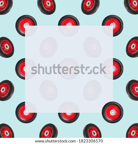 Colorful trendy pattern made of red wheels and frame motion concept for text