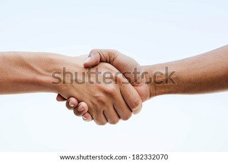 Handshake of men successful, Shake hands isolated on white background. Isolated shaking pact hands, Image handshake businessman, successful concept. Royalty-Free Stock Photo #182332070
