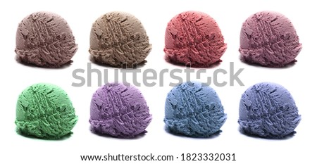 Set colorful ice cream ball isolated on white background, with clipping path