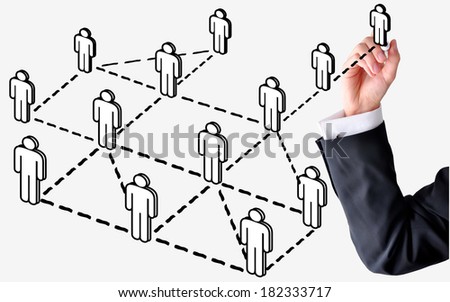business man draw social network on white board Royalty-Free Stock Photo #182333717