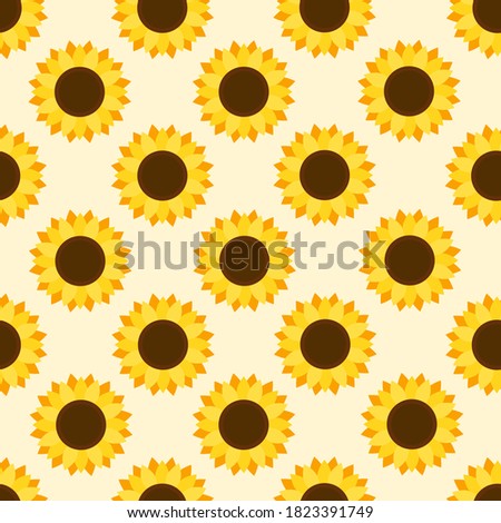 This is a seamless pattern of sunflowers on a light background. Vector wrapping paper.