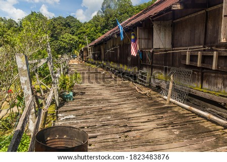 Veranda of a traditional longhouse near Batang Rejang river, Sarawak, Malaysia