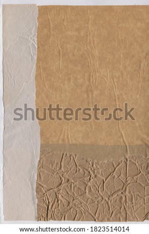 Colorful torn paper collage close-up. Texture made from the various paper and cardboard parts. Damaged old paper background. Vintage blank wallpaper. Material design backdrop.