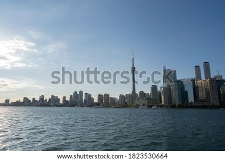 Toronto City Skyline from the ferry on a sunny day in Ontario Canada