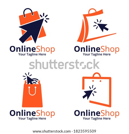 Set of Online Shop Logo designs Template. Illustration vector graphic of  shopping bags and cursor logo. Perfect for Ecommerce,sale, store web element. Company emblem.