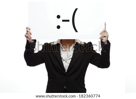 Portrait of a funny sad businesswoman on white background