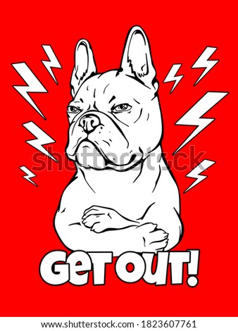 Cartoon disgruntled french bulldog poster. Stylish image for printing on any surface