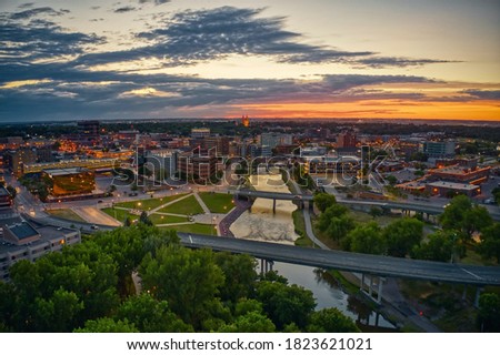 Aerial View of Sioux Falls, South Dakota at Sunset Royalty-Free Stock Photo #1823621021