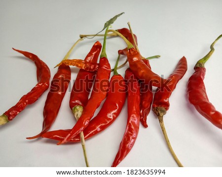 picture of kasmiri chilli (mirch) in isolated white background. selective focus