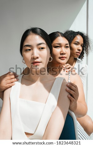 Group of diverse women with asian and african. Face portraits with women of different ethnicities. Royalty-Free Stock Photo #1823648321
