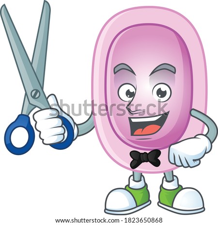A picture of pertussis Barber cartoon character working with scissor. Vector illustration
