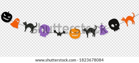 Happy Halloween Bunting Flags Isolated Transparent Background, Vector Illustration