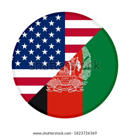 round icon with united states and afghanistan flags, isolated on white background