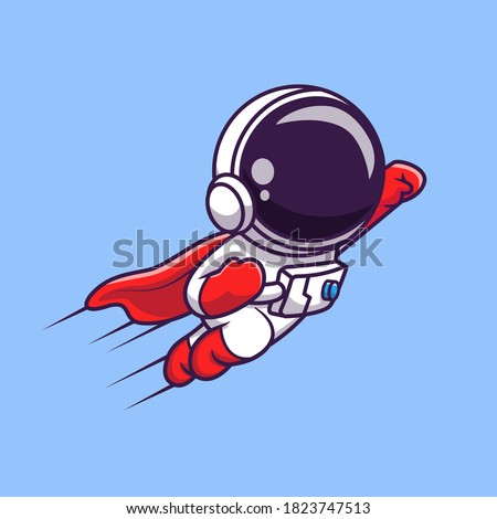 Cute Astronaut Super Hero Flying Cartoon Vector Icon Illustration. Science Technology Icon Concept Isolated Premium Vector. Flat Cartoon Style Royalty-Free Stock Photo #1823747513