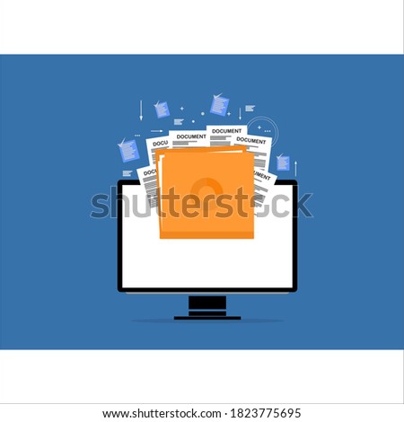 a picture of a computer and some documents