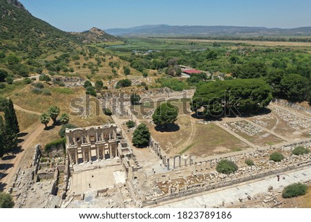 Aerial view of the ancient famous a and the Agora at Ephesus, present Izmir, Turkey 