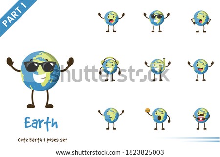 Vector cartoon illustration of cute earth poses set. Isolated on white background.