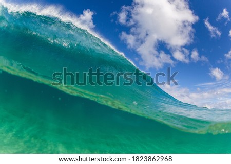 beautiful beach scene of a crashing wave on a sunny day