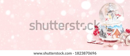 Banner, Christmas composition, gifts on pastel pink background, copy space