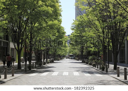 Tree-lined street, Tokyo Royalty-Free Stock Photo #182392325