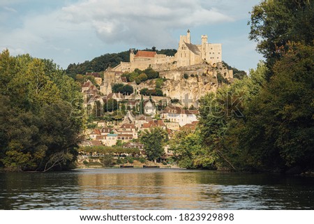 Dordogne river with Beynac on the background, river in south-central and southwest France.