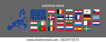 European Union map and flag vector icon. Political and economic signs and symbols. Countries for infographics and media Royalty-Free Stock Photo #1823973575