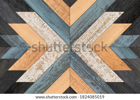 Weathered wooden planks texture. Colorful wooden panel with chevron pattern for wall decor. 