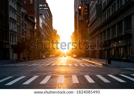 Empty streets with no people at the intersection of 23rd and 5th Avenue in Manhattan, New York City Royalty-Free Stock Photo #1824085490
