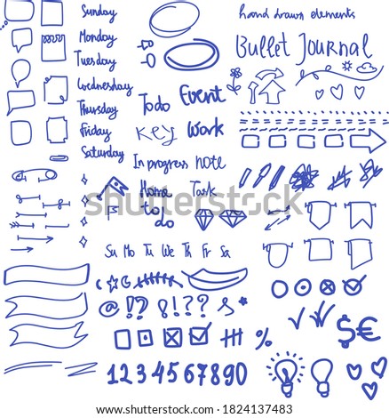 bullet journal hand drawn elements big set . creative decoration for planer stickers