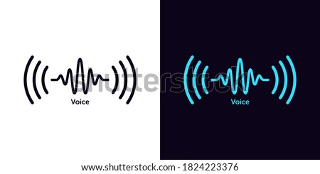 Sound wave icon for voice recognition in virtual assistant, speech signal. Abstract audio wave, voice command control, outline acoustic waveform. Vector element for mobile app with voice interface Royalty-Free Stock Photo #1824223376