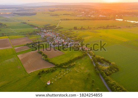 Vöröstó, Hungary, aerial view of a beautiful hungarian village at sunset.